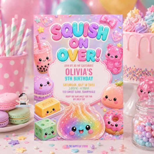 きらきらかわいいたんごのスクイーシーパーティー 誕生日 招待状
