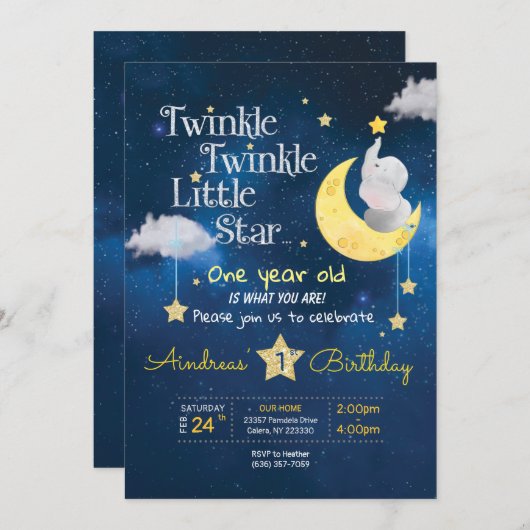 きらきらきら小さな星の誕生日の招待 招待状 (正面/裏面)