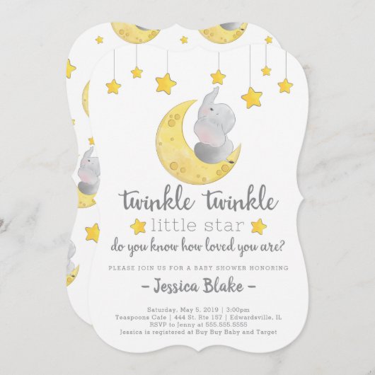 「きらきらきら小さな星」象のベビーシャワー 招待状 (正面/裏面)