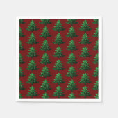 きらきらしたクリスマスツリー 緑 濃い赤の模様 スタンダードカクテルナプキン (正面)
