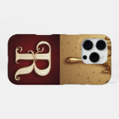 きらきらした文字のRのイニシャルマークと液体の垂れ具合 iPhoneケース (裏面横)