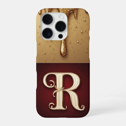 きらきらした文字のRのイニシャルマークと液体の垂れ具合 iPhoneケース (裏面)