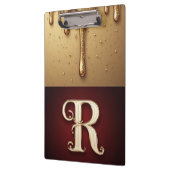 きらきらした文字 R モノグラム 滴る液体デザイン クリップボード (左)