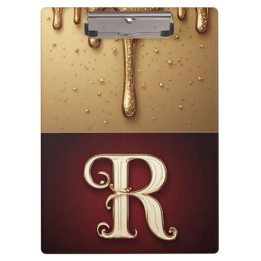 きらきらした文字 R モノグラム 滴る液体デザイン クリップボード (正面)