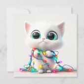 きらきらした目をした子猫とホリデーライトのホリデーカード シーズンカード (正面)