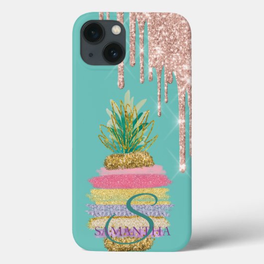 きらきらした雫の縞模様のパイナップル ミントグリーン Case-Mate iPhoneケース (裏面)