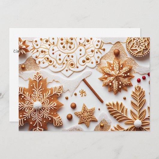 きらきらするジンジャーブレッドとシナモンの雪の結晶 シーズンカード (正面/裏面)
