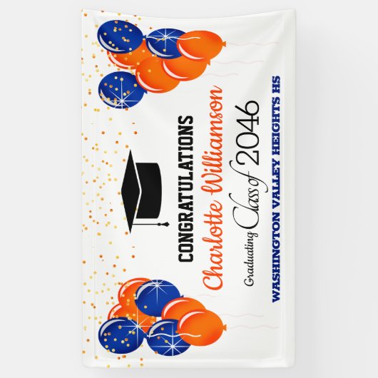 きらきらとしたオレンジとブルーの卒業バナー 横断幕 (縦)