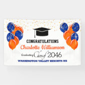 きらきらとしたオレンジとブルーの卒業バナー 横断幕 (横)