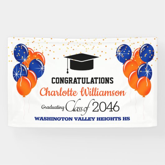 きらきらとしたオレンジとブルーの卒業バナー 横断幕 (横)