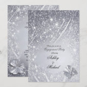 きらきらとしたシルバーのコンフェッティ婚約パーティーのおしゃれなスタイル 招待状 (正面/裏面)
