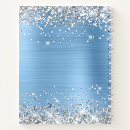 きらきらとしたシルバー・ブルーのホイル ベビーシャワー ゲストブック ノートブック (裏面)