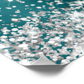 きらきらとしたシルバー・ブルー・ターコイズの婚約お祝い ポスター (角)