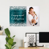 きらきらとしたシルバー・ブルー・ターコイズの婚約お祝い ポスター (ホームオフィス)