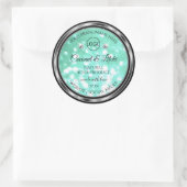 きらきらとしたターコイズグリッター商品ラベル ダイヤモンドロゴ ラウンドシール (バッグ)