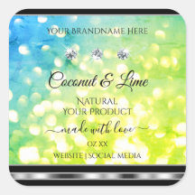 きらきらとしたターコイズグリーンのグリッター製品ラベル ダイヤモンド