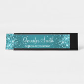 きらきらとしたダークターコイズのグラデーション デスクネームプレート (正面)