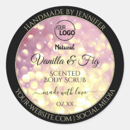 きらきらとしたパープルゴールドのグリッター ロゴ製品ラベル ラウンドシール