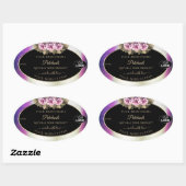 きらきらとしたパープルマーブルブラック製品ラベルロゴ 楕円形シール (シート)