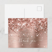 きらきらとしたローズゴールドのホイルが施されたモダンでガーリーな「ありがとう」カード ポストカード (正面/裏面)