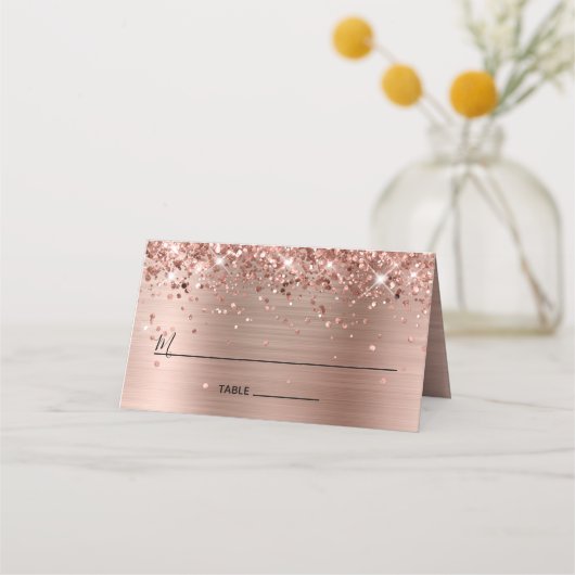 きらきらとしたローズゴールドの箔押し仕上げ プレイスカード (正面)