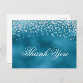 きらきらとした偽ダイヤモンドの青いホイルの感謝カード ポストカード (正面/裏面)