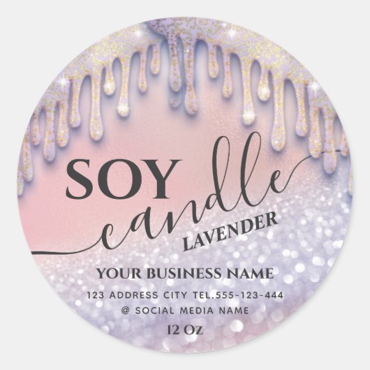 きらきらとした垂れ流し高級モダンなソイキャンドル クラシック ロ ラウンドシール (正面)