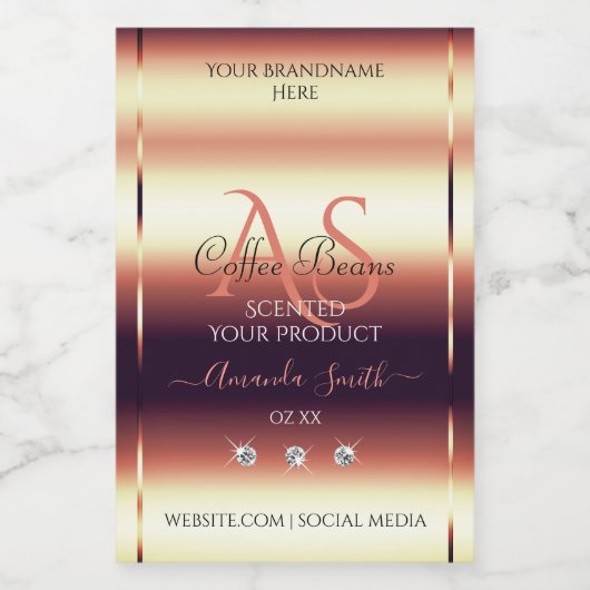 きらきらとした赤茶色の製品ラベル ジュエリーイニシャル フードラベル (シングルラベル)