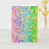 きらきらとした金箔の模様が虹色のカラフルな色彩に輝く カード (黄色い花)
