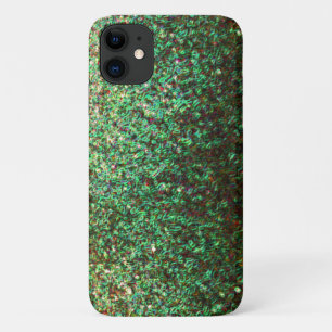 きらきらと緑の抽象芸術アートの柄がきらきらと可愛い iPhone 11 ケース