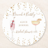 きらきらと輝くカクテル ゴールドグリッター ブライダルランチ ラウンドペーパーコースター (正面)