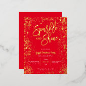 きらきらと輝くホイルのクリスマスパーティー招待状 箔シーズンポストカード (正面/裏面)