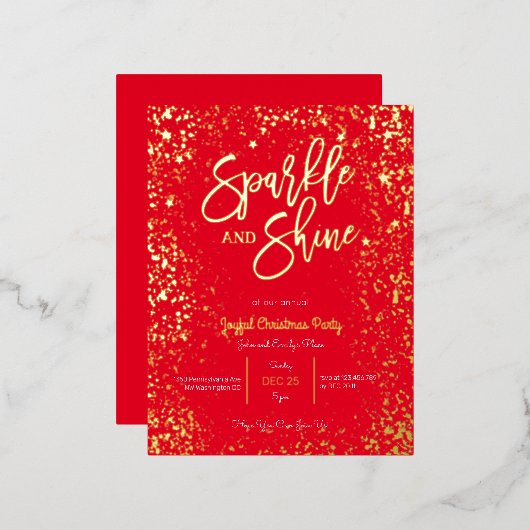 きらきらと輝くホイルのクリスマスパーティー招待状 箔シーズンポストカード (正面/裏面)