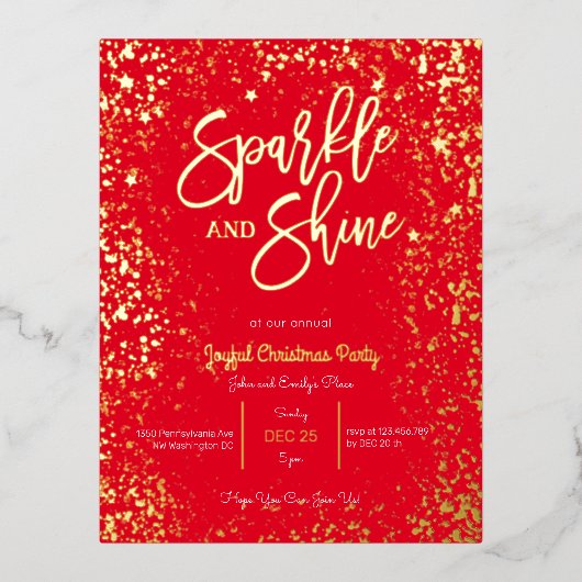 きらきらと輝くホイルのクリスマスパーティー招待状 箔シーズンポストカード (正面)