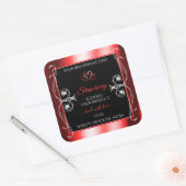 きらきらと輝くルビーレッドフレーム ブラック プロダクトラベル ジュエル スクエアシール (封筒)