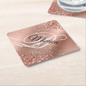 きらきらと輝くローズゴールドの箔押し おしゃれなモノグラム ダイヤモンド ペーパーコースター (アングル)