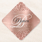 きらきらと輝くローズゴールドの箔押し おしゃれなモノグラム ダイヤモンド ペーパーコースター (正面)