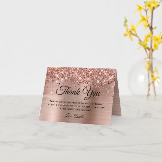 きらきらと輝くローズゴールドの箔 60歳の誕生日お礼メッセージ カード (黄色い花)