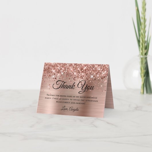 きらきらと輝くローズゴールドの箔 60歳の誕生日お礼メッセージ カード (正面)