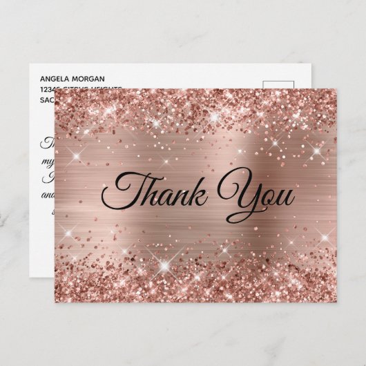 きらきらと輝くローズゴールドの箔 60歳の誕生日お礼メッセージ ポストカード