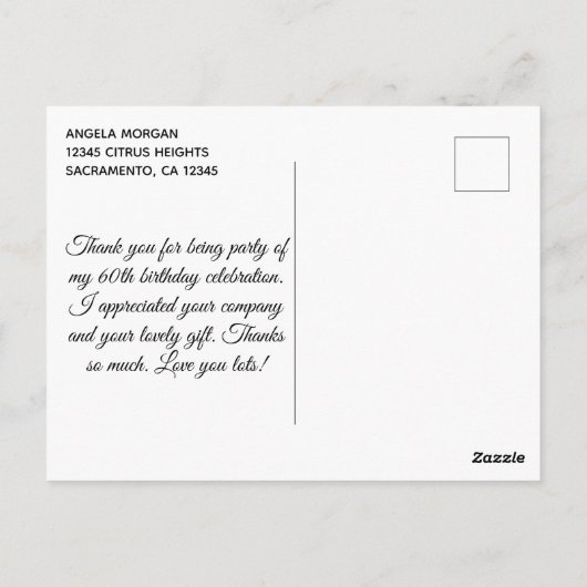 きらきらと輝くローズゴールドの箔 60歳の誕生日お礼メッセージ ポストカード