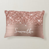 きらきらと輝くローズゴールドの豪華なスクリプト名 アクセントクッション (裏面)
