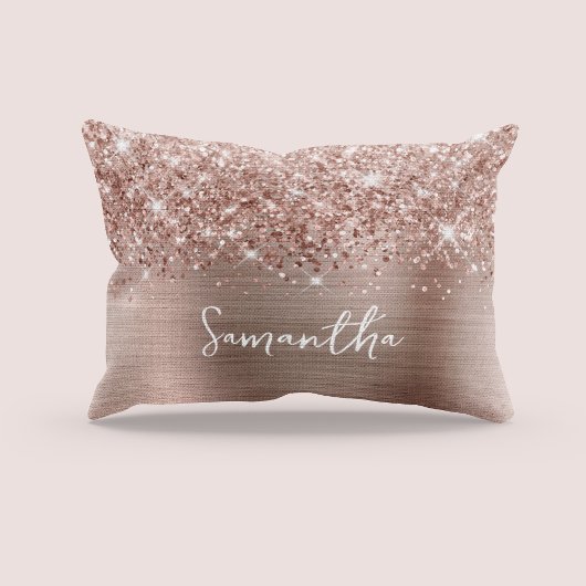 きらきらと輝くローズゴールドの豪華なスクリプト名 アクセントクッション