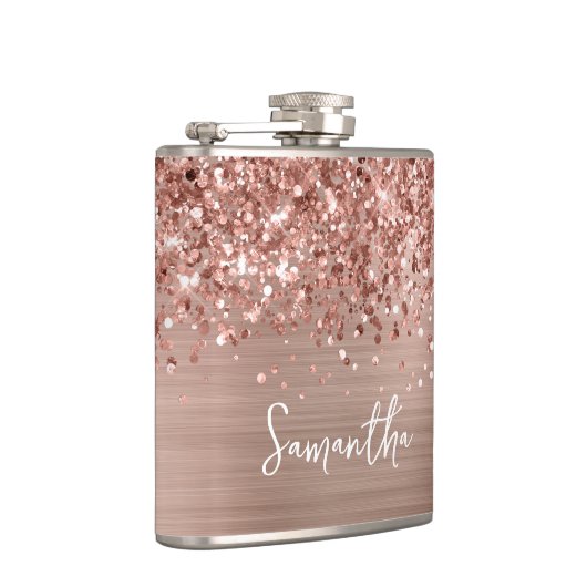 きらきらと輝くローズゴールドの豪華な名前 フラスク (右)