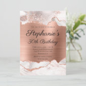 きらきらと輝くローズゴールド ホワイトアゲート 30歳の誕生日 招待状 (スタンド正面)