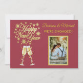 きらきらと輝く新年の婚約発表ゴールドレッドお知らせ 招待状 (正面)