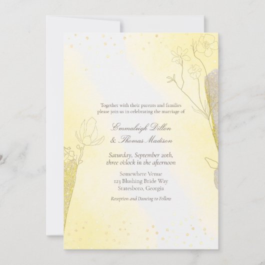 きらきらと輝く植物のイエローウェディング 招待状 (正面)