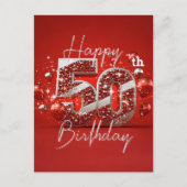 きらきらと輝く 赤とシルバー 50歳の誕生日 ポストカード (正面)