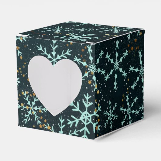 きらきらと降る雪の結晶 白と青が黒い夜空に映える フェイバーボックス (正面サイド)