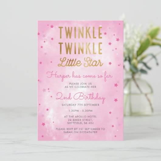 きらきらの小さな星の誕生パーティーの招待 招待状 (スタンド正面)